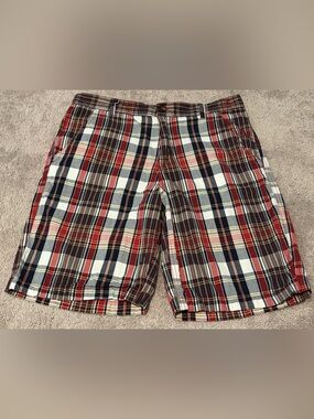 Faded Glory Men’s Red Plaid Bermuda Shorts Size 34 Measured 34x10